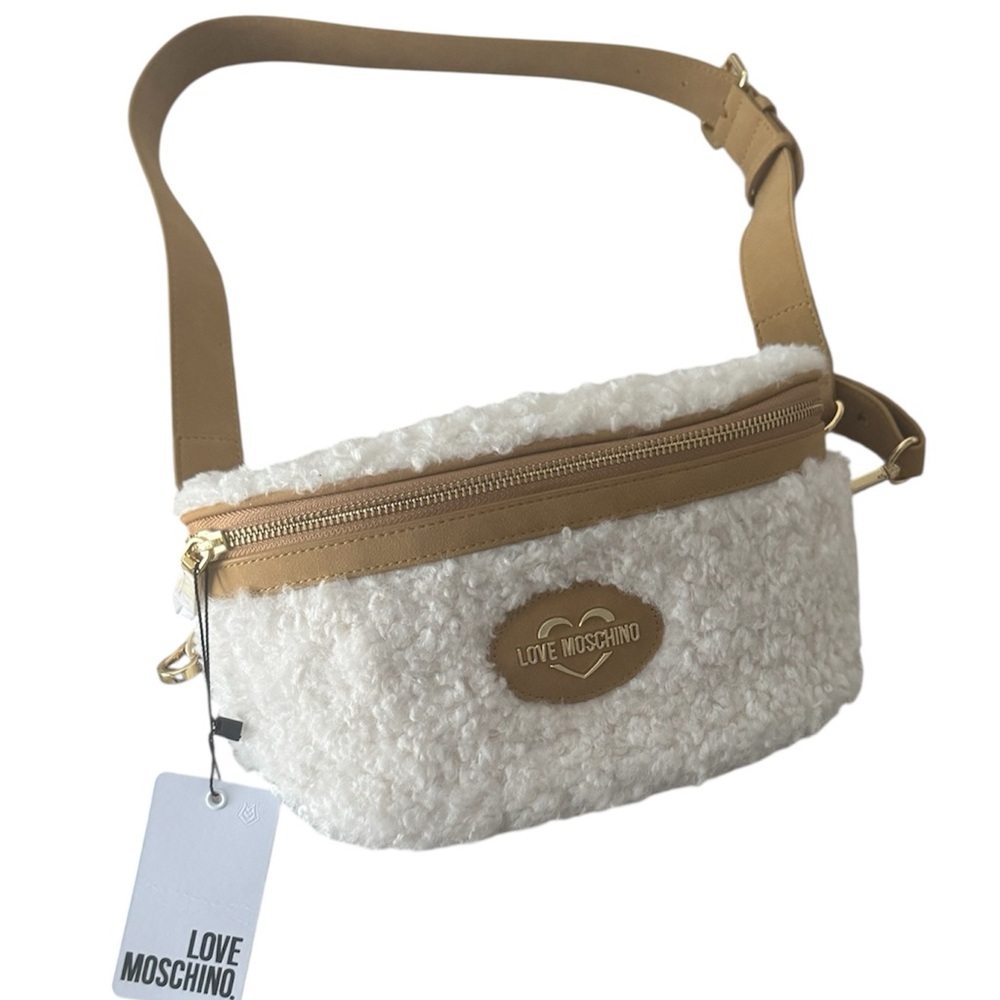 Faux Shearling Crossbody Bag with Gold Accents